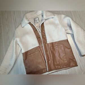 Two-Tone Sherpa and Faux Leather Jacket